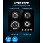 Devanti Gas Cooktop 60cm 4 Burner Black - Image 6