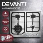 Devanti Gas Cooktop 60cm 4 Burner Silvir - Image 3