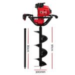 Giantz 63CC Post Hole Digger 300mm Petrol Drill Extension Auger Bits - Image 2