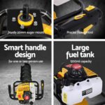 Giantz 63CC Post Hole Digger 200mm Petrol Drill Auger Extension Bits - Image 5