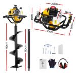 Giantz 63CC Post Hole Digger 300mm Petrol Drill Auger Extension Bits - Image 2