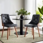 1 Set of 2 Artiss Dining Chairs Black PU - Image 7
