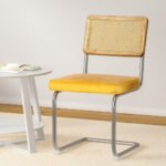 Artiss Dining Chairs Set of 2 Velvet Rattan Cantilever Yellow - Image 7