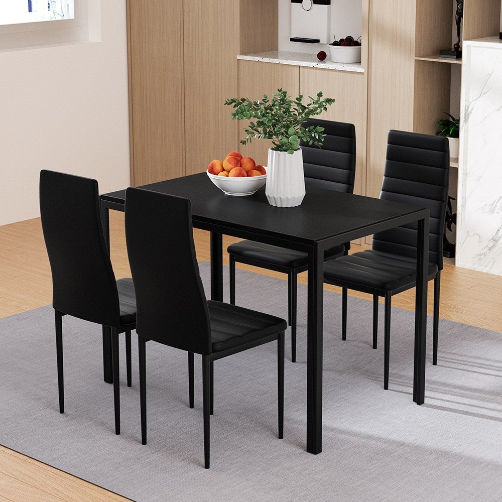 DINING-B-M-T105-BK-AB-61444-06.jpg Artiss Dining Chairs and Table Dining Set 4 Chair Set Of 5 Black - Image 1