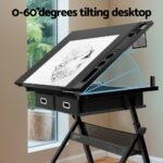 Artiss Drawing Desk Stool Set Drafting Table Adjustable Angle Tilt Drawers Black - Image 5