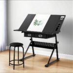 Artiss Drawing Desk Stool Set Drafting Table Adjustable Angle Tilt Drawers Black - Image 7