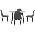 1 Artiss Dining Table and 4 Chairs Set Marble Grey - Image 3