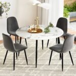 1 Artiss Dining Table and 4 Chairs Set Marble Grey - Image 7