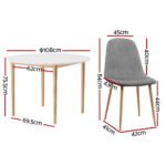 1 Artiss Dining Table and 4 Chairs Set White Grey - Image 2