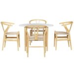 1 Artiss Dining Table and 4 Chairs Set Wishbone Wood - Image 3