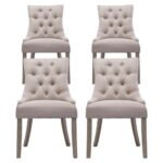 Artiss Dining Chairs Set of 4 Linen French Provincial Beige - Image 3