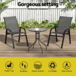 Gardeon 2PC Outdoor Dining Chairs Stackable Lounge Chair Patio Furniture Grey - Image 4