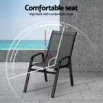 Gardeon 2PC Outdoor Dining Chairs Stackable Lounge Chair Patio Furniture Grey - Image 5