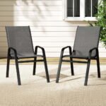 Gardeon 2PC Outdoor Dining Chairs Stackable Lounge Chair Patio Furniture Grey - Image 7