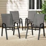 Gardeon 4PC Outdoor Dining Chairs Stackable Lounge Chair Patio Furniture Grey - Image 7