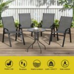 Gardeon 6PC Outdoor Dining Chairs Stackable Lounge Chair Patio Furniture Grey - Image 4