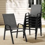 Gardeon 6PC Outdoor Dining Chairs Stackable Lounge Chair Patio Furniture Grey - Image 7