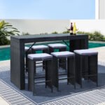 Gardeon 7-Piece Outdoor Bar Set Dining Table Stools Wicker Patio Setting - Image 8