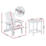 Gardeon Outdoor Table and Chairs HDPE Adirondack Beach Chair Sun Lounge Patio Furniture Garden White - Image 2