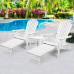 Gardeon 3PC Adirondack Outdoor Table and Chairs Wooden Sun Lounge Beach Patio White - Image 8