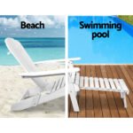 Gardeon 3PC Adirondack Outdoor Table and Chairs Wooden Sun Lounge Beach Patio White - Image 11