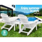 Gardeon 3PC Adirondack Outdoor Table and Chairs Wooden Sun Lounge Beach Patio White - Image 12
