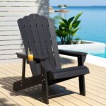 Gardeon Outdoor Chairs HDPE Adirondack Beach Chair Sun Lounge Patio Furniture Garden Black - Image 7