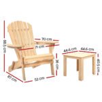 Gardeon 3PC Adirondack Outdoor Table and Chairs Wooden Foldable Beach Chair Natural - Image 2
