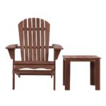 Gardeon 3PC Adirondack Outdoor Table and Chairs Wooden Foldable Beach Chair Brown - Image 3