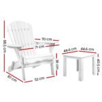Gardeon 3PC Adirondack Outdoor Table and Chairs Wooden Foldable Beach Chair White - Image 2