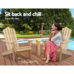 Gardeon 3PC Adirondack Outdoor Table and Chairs Wooden Beach Chair Natural - Image 9