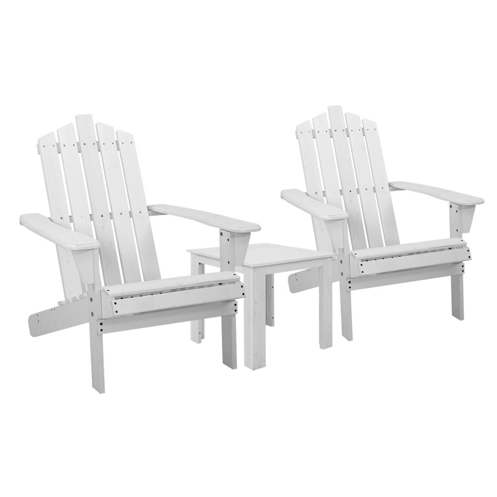 FF-BEACH-UF-CH-WH-3PC-00.jpg Gardeon 3PC Adirondack Outdoor Table and Chairs Wooden Beach Chair White - Image 1