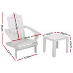 Gardeon 3PC Adirondack Outdoor Table and Chairs Wooden Beach Chair White - Image 2
