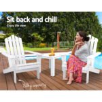 Gardeon 3PC Adirondack Outdoor Table and Chairs Wooden Beach Chair White - Image 9