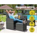 Gardeon 5PC Bistro Set Wicker Table and Chairs Ottoman Outdoor Furniture Grey - Image 4