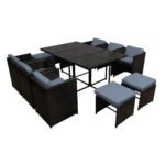 Gardeon Outdoor Dining Set 11 Piece Wicker Table Chairs Setting Black - Image 8