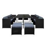 Gardeon Outdoor Dining Set 11 Piece Wicker Table Chairs Setting Black - Image 3