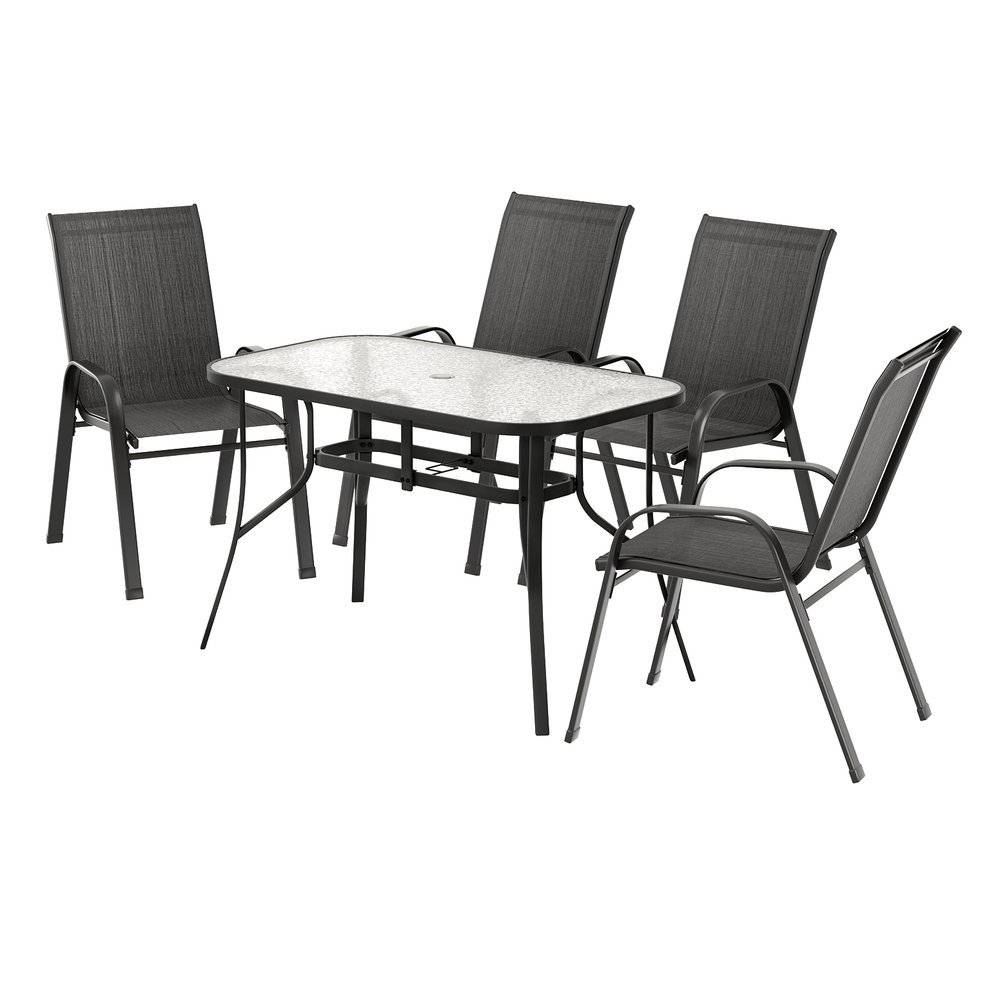 FF-DINING-120-5PCS-BK-202507161324-00.jpg Gardeon 5PC Outdoor Dining Set Table and Chairs Patio Furniture Bistro Set Garden Black - Image 1