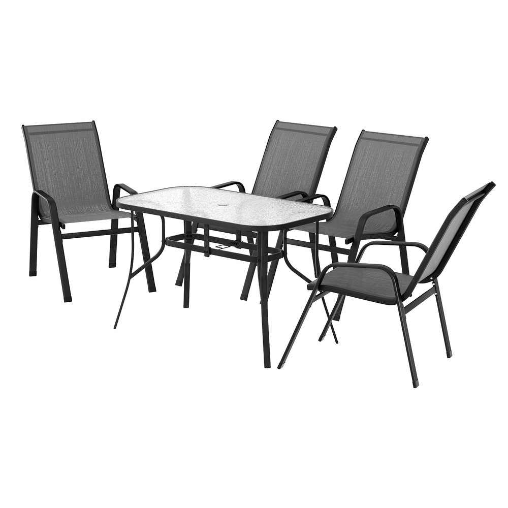 FF-DINING-120-5PCS-GE-202507161324-00.jpg Gardeon 5PC Outdoor Dining Set Table and Chairs Patio Furniture Bistro Set Garden Grey - Image 1