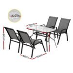 Gardeon 5PC Outdoor Dining Set Table and Chairs Patio Furniture Bistro Set Garden Grey - Image 2