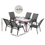 Gardeon 7PC Outdoor Dining Set Table and Chairs Patio Furniture Garden Bistro Set Grey - Image 2