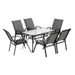 Gardeon 7PC Outdoor Dining Set Table and Chairs Patio Furniture Garden Bistro Set Grey - Image 3