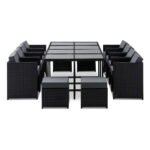 Gardeon Outdoor Dining Set 13 Piece Wicker Table Chairs Setting Black - Image 7