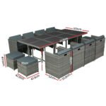 Gardeon Outdoor Dining Set 13 Piece Wicker Table Chairs Setting Grey - Image 2