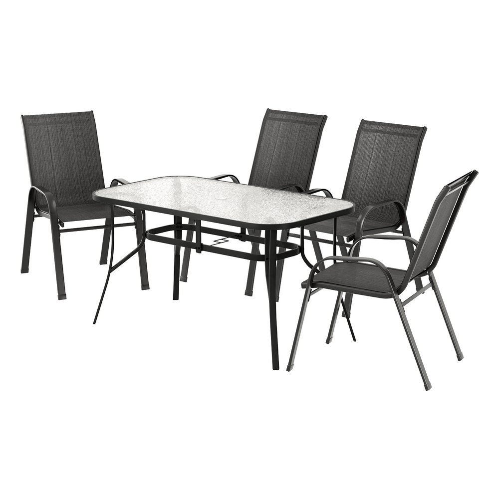 FF-DINING-140-5PCS-BK-202507101412-00.jpg Gardeon 5PC Outdoor Dining Set Table and Chairs Patio Furniture Bistro Set Garden Black - Image 1