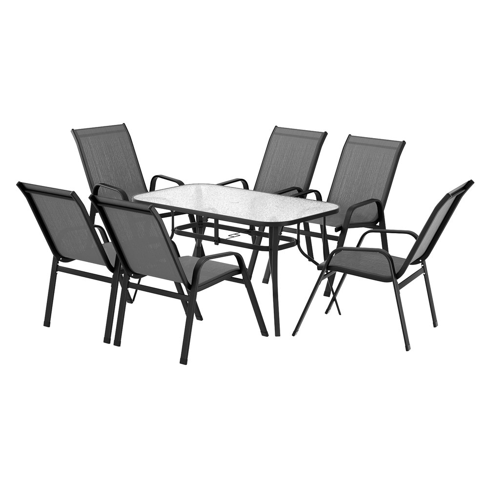FF-DINING-140-7PCS-GE-202507161324-00.jpg Gardeon 7PC Outdoor Dining Set Table and Chairs Patio Furniture Bistro Set Garden Grey - Image 1