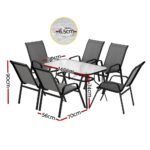 Gardeon 7PC Outdoor Dining Set Table and Chairs Patio Furniture Bistro Set Garden Grey - Image 2