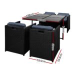 Gardeon Outdoor Dining Set 5 Piece Wicker Table Chairs Setting Black - Image 2