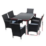Gardeon Outdoor Dining Set 7 Piece Wicker Lounge Setting Black - Image 2
