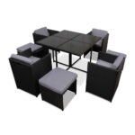 Gardeon Outdoor Dining Set 9 Piece Wicker Table Chairs Setting Black - Image 7